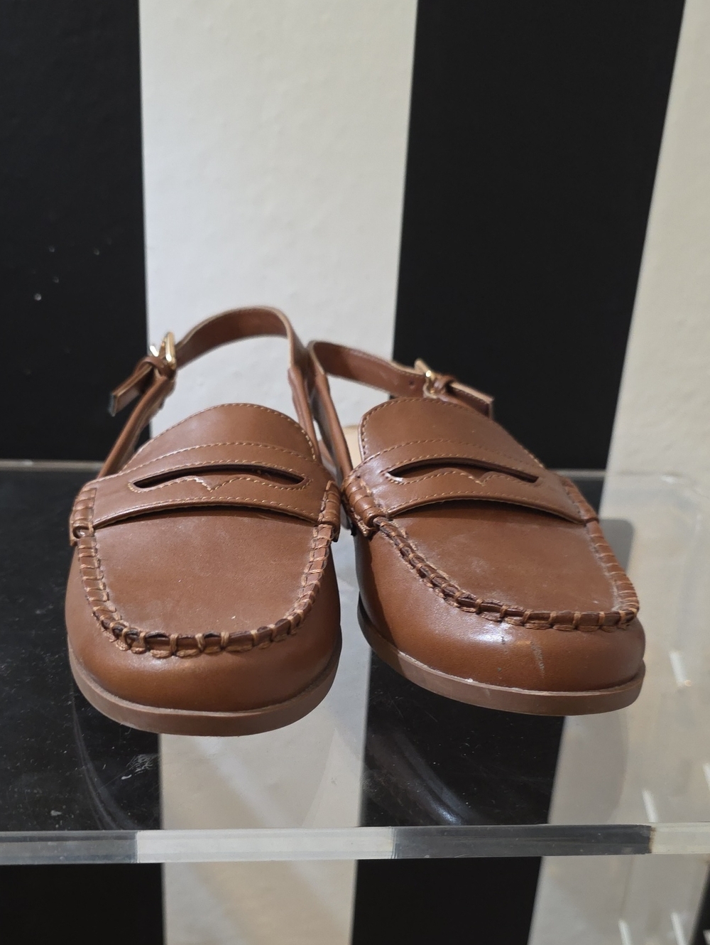 Women’s Tan Leather Slingback Penny Loafers